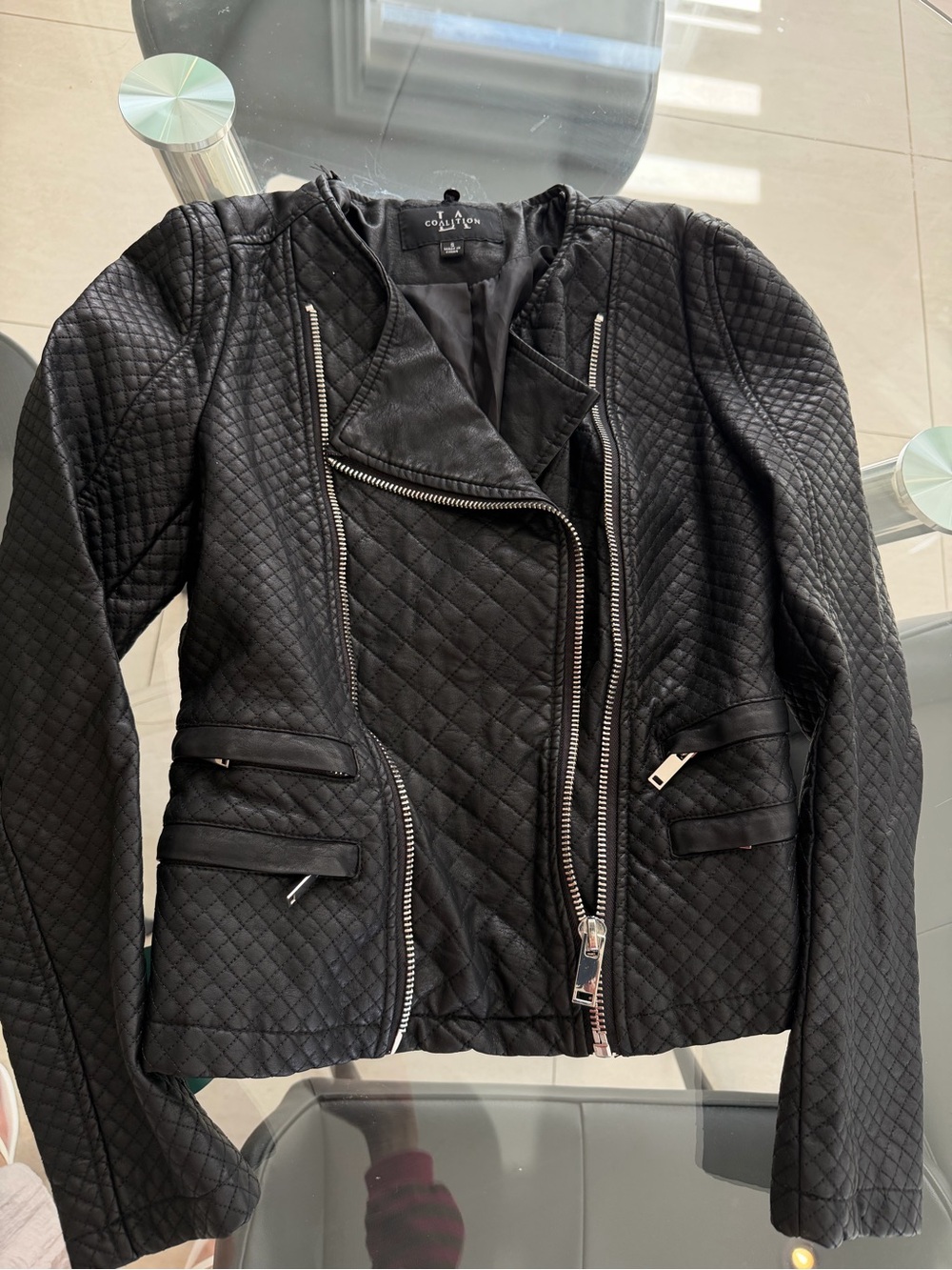 Country Road Quilted Black Asymmetric Moto Jacket